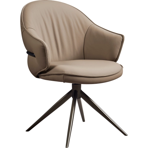 Nova Swivel Dining Arm Chair in Khaki Leather & Slate Gold Metal (Set of 2)